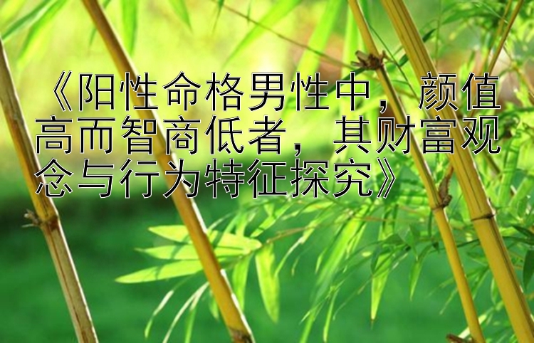 《阳性命格男性中，颜值高而智商低者，其财富观念与行为特征探究》