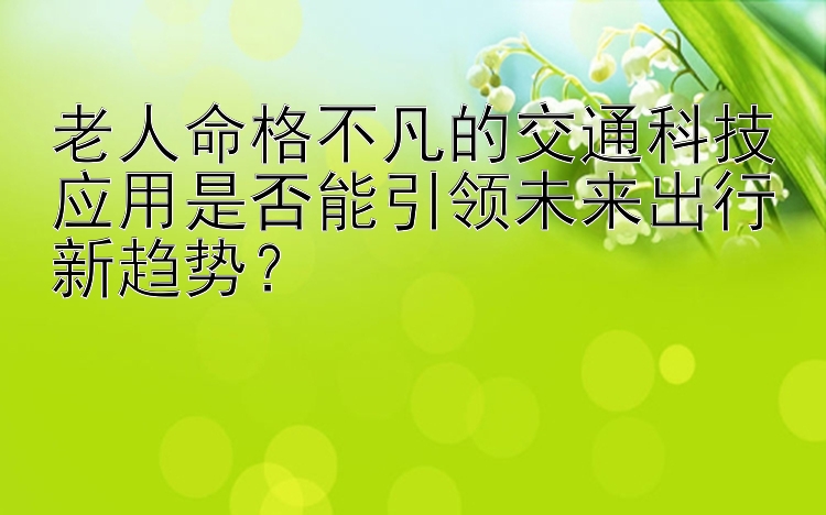 老人命格不凡的交通科技应用是否能引领未来出行新趋势？